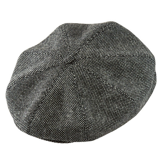 PEAKED CAPS - WOOL Genuine Scottish Harris Tweed 8 Panels Man Cap BLACK-WHITE