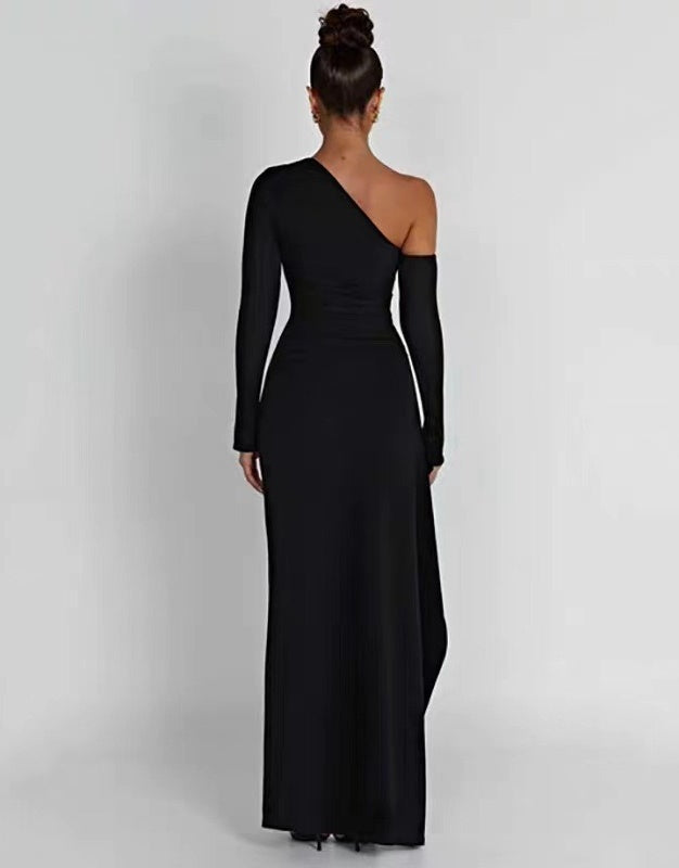 Sexy Slope Neck One Sleeve Slit Dress