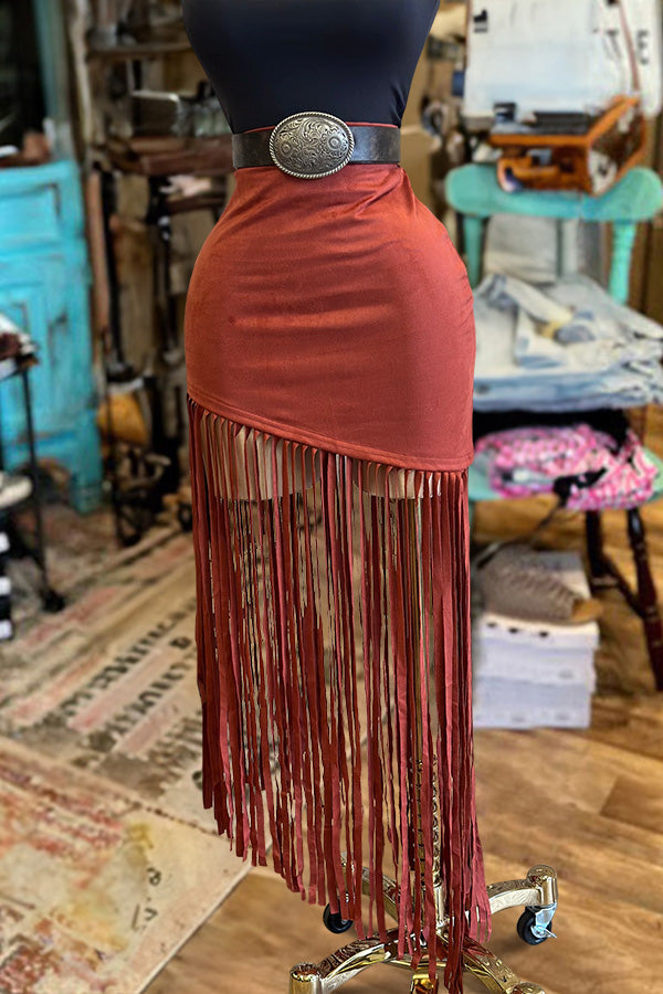 Vintage Suede Fringe Skirt