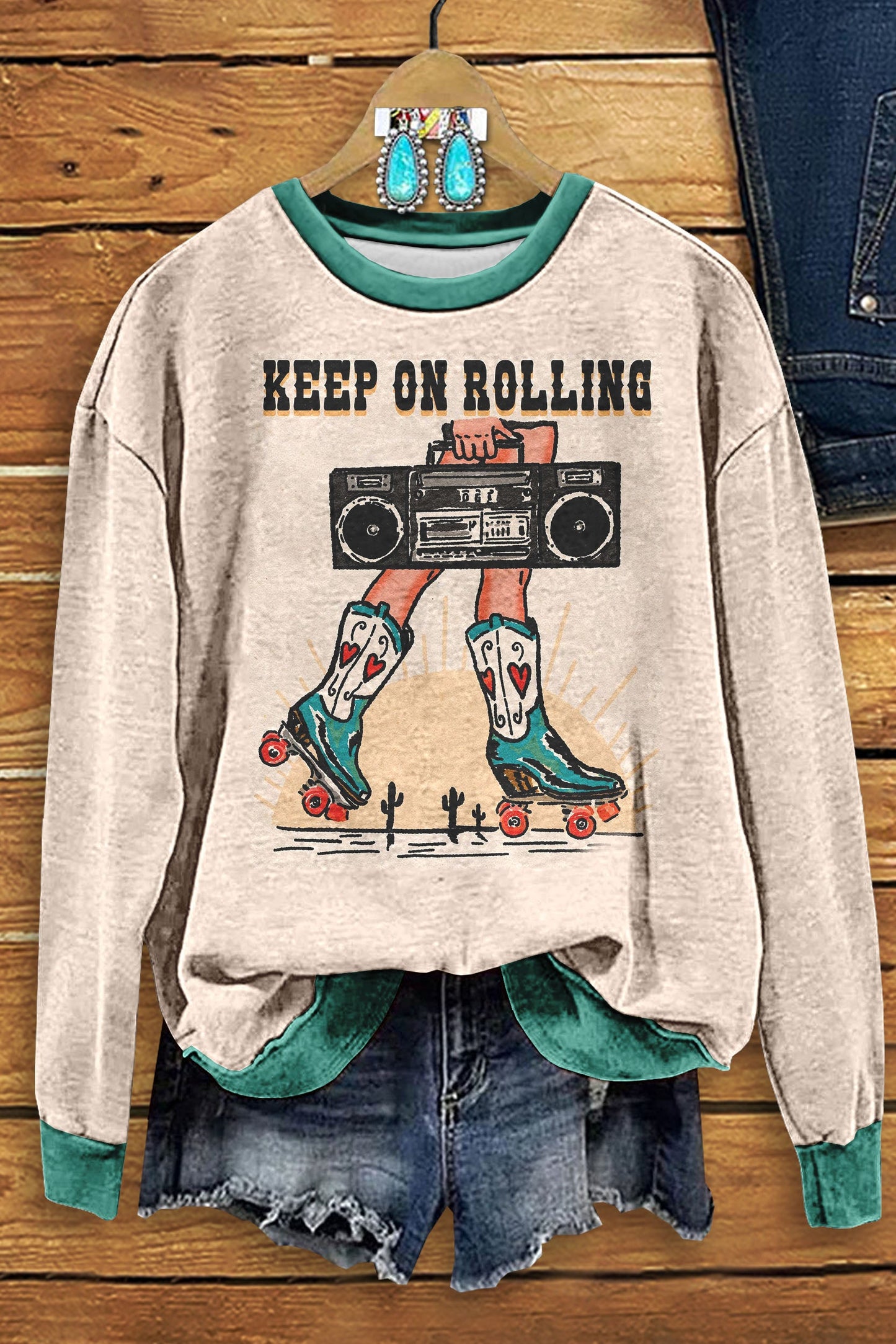 Western Keep On Rolling Printed Sweatshirt