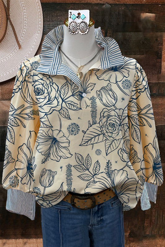 Elegant Contrast Floral Print Blouse