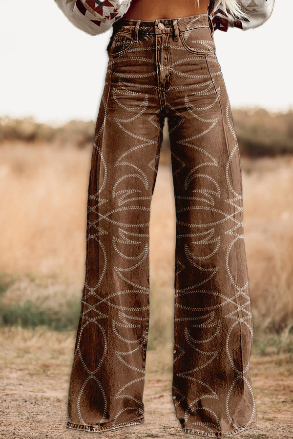 Vintage Western Bootcut Print Trousers