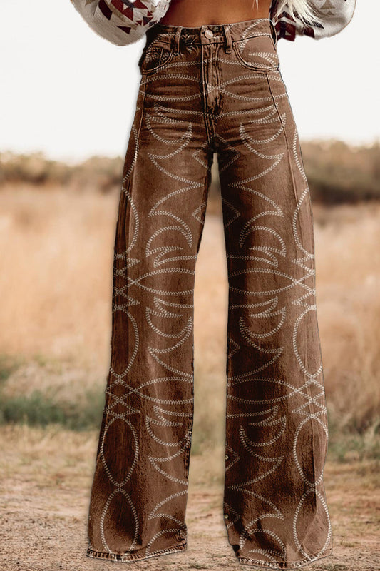 Vintage Western Bootcut Print Trousers