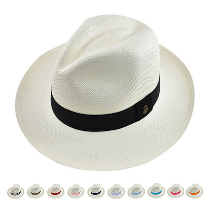 Handwoven Panama Hat with Customizable Band Color-Classic Summer Fedora Style, Made from Natural Toquilla Straw in Ecuador - Can be rolls up for packing