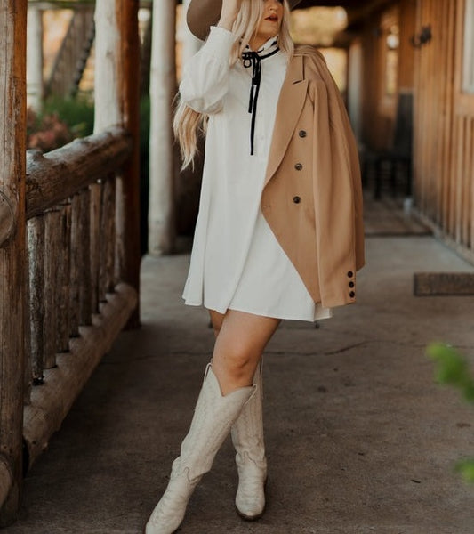 White Casual Long Sleeve Shirt Dress