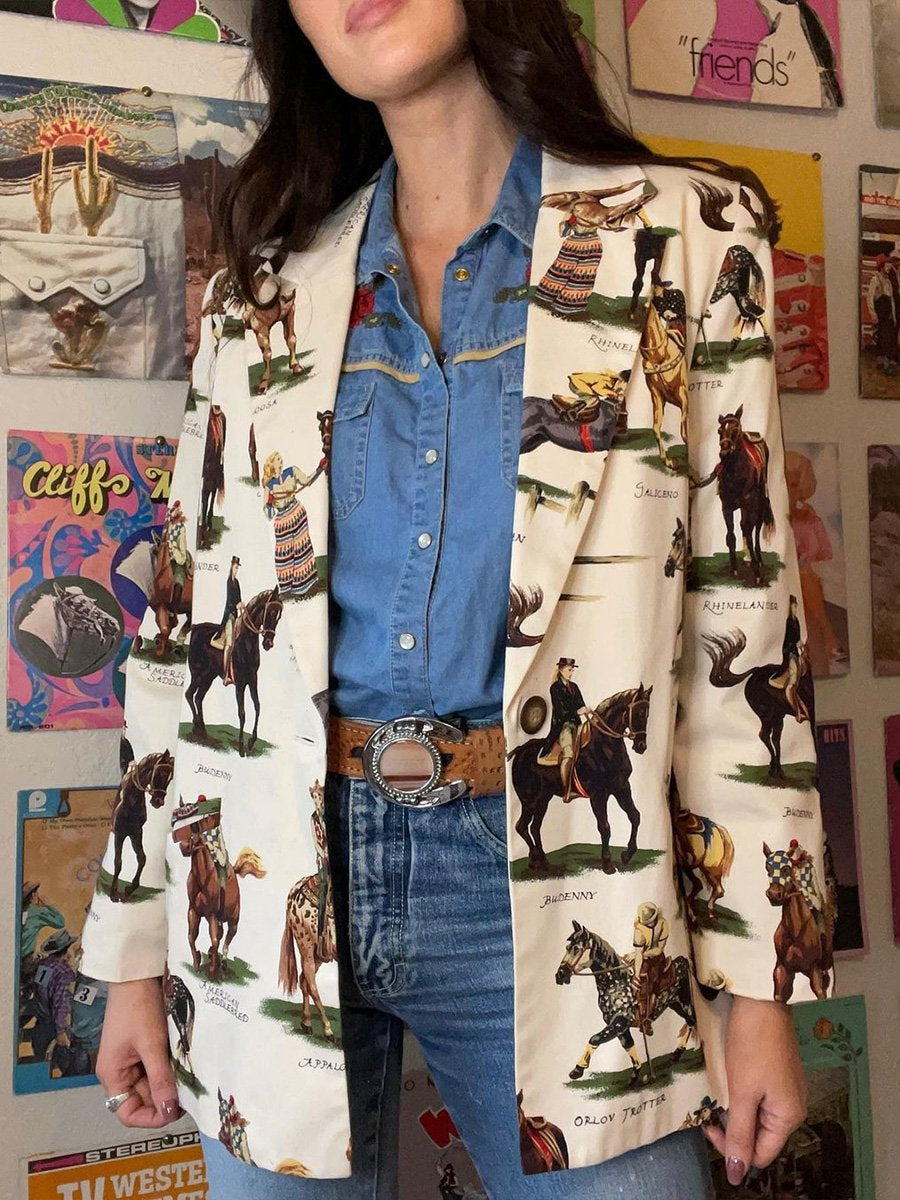 Women's Vintage Cowboy Print Casual Blazer