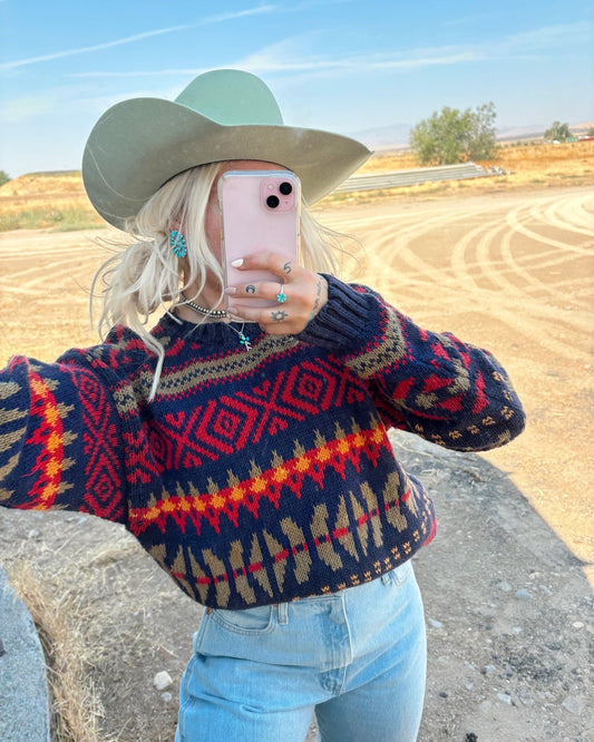 Western Vintage Aztec Pattern Zip Sweater