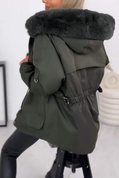 Women's Casual Solid Plush Hooded Coat