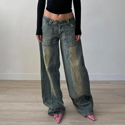 Retro Split Low Rise Loose Jeans