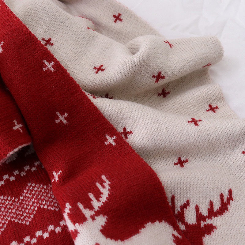 Christmas Elk Print Knit Scarf