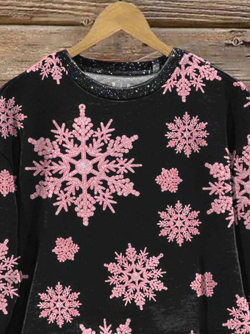 Christmas Glitter Snowflake Pattern Printed Casual  Sweatshirt