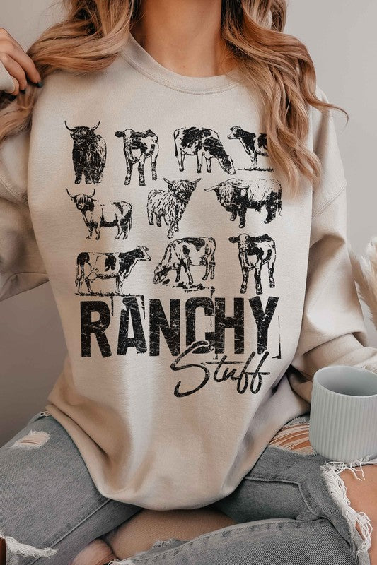 RANCHY STUFF COUNTRY FARM COW GRAPHIC SWEATSHIRT