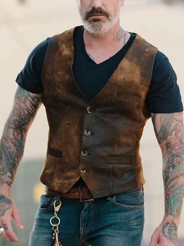 Men's Vintage Western Cowboy V-Neck Vest