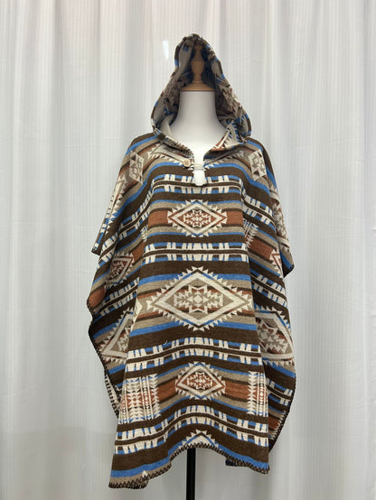 Western Aztec Green Print Hooded Cape