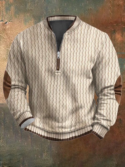 Men's Vintage Printed Casual Zipper Sweatshirt