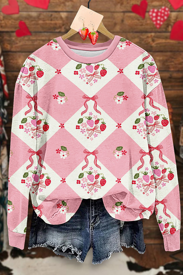 Strawberries Bows Print Sweatshirt