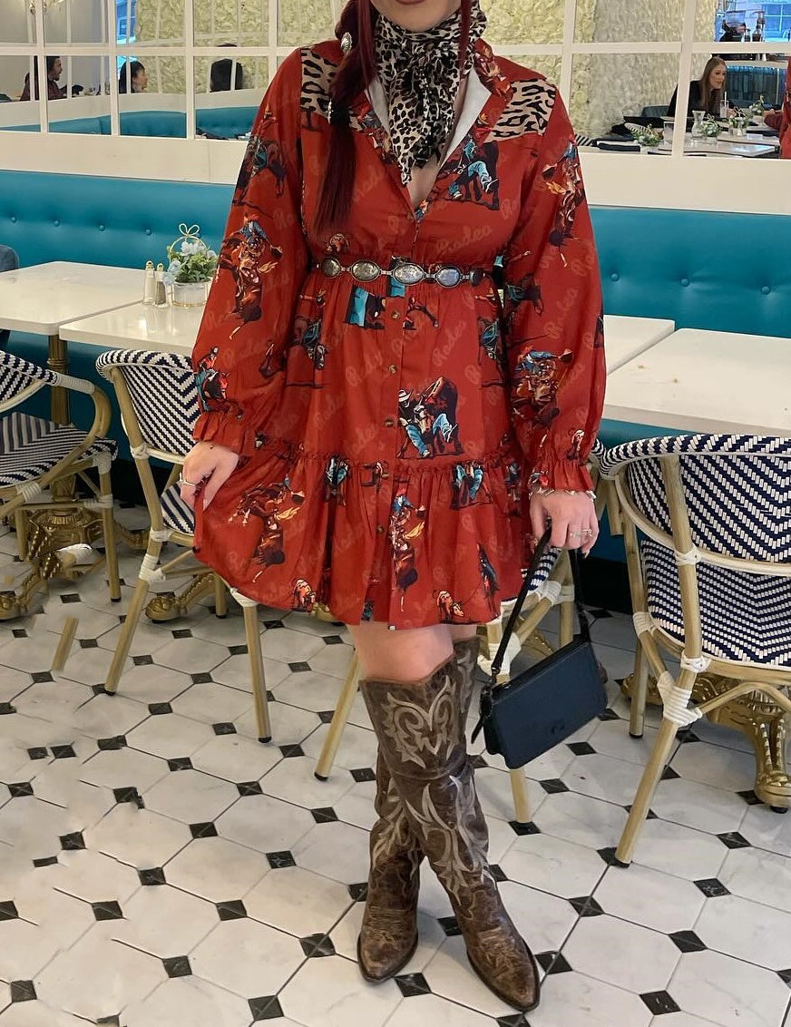 Long Sleeve V Neck Plus Size Western Dresses