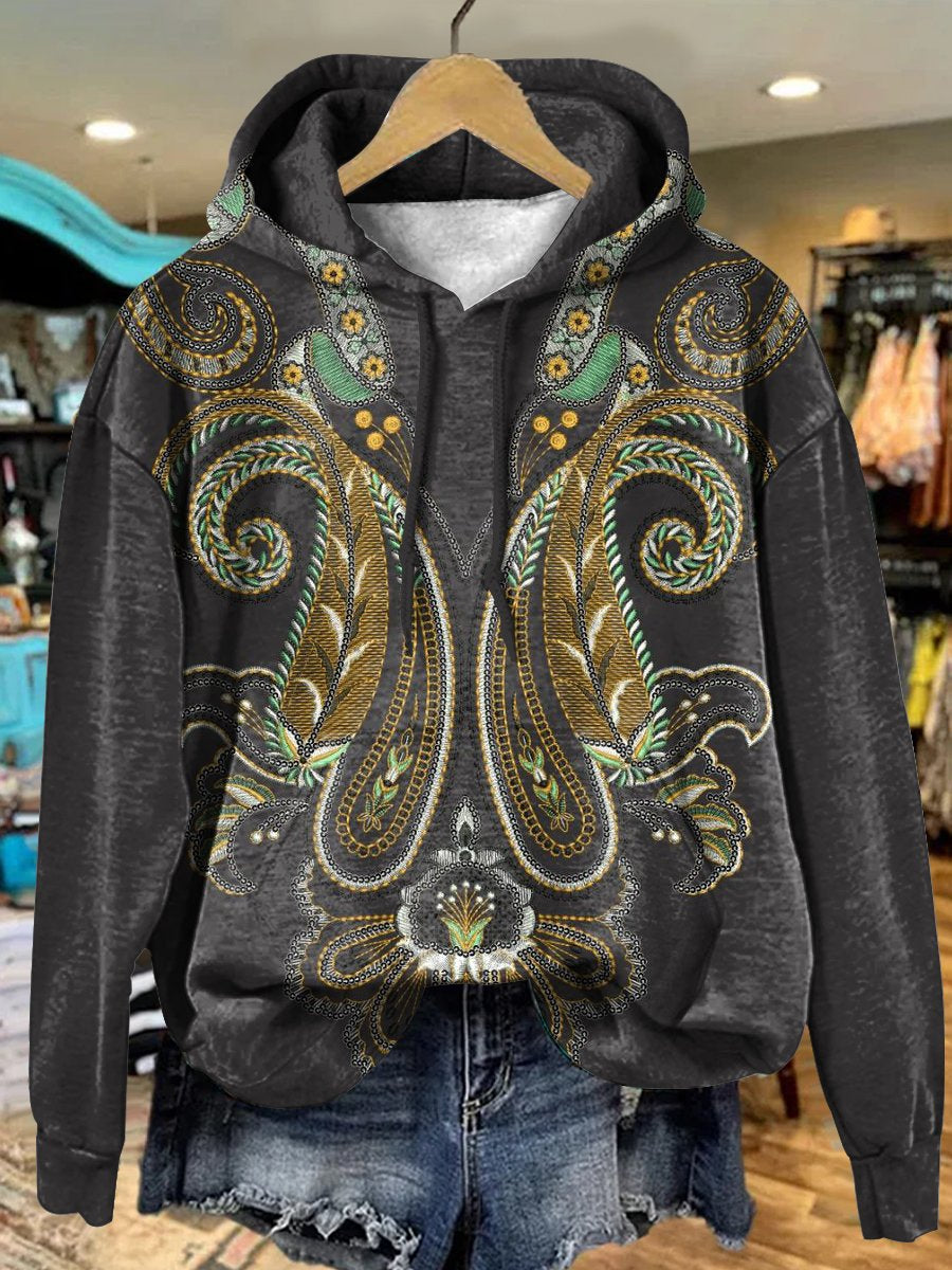 Retro Symmetric Paisley Cashew Flower Art Print Casual Hoodie Sweatshirt