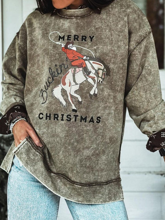 Christmas Cowboy Print Casual Sweatshirt