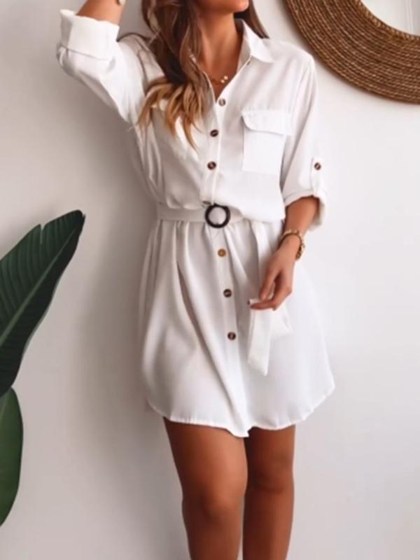 Women's Casual Single Breasted Shirt Short Dress