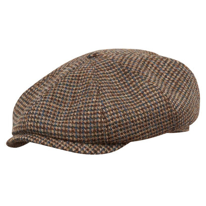 [NEW!]PEAKED CAPS Genuine Scottish Harris Tweed 8 Panels Man Cap Wool -Shelby-Blue-brown houndstooth