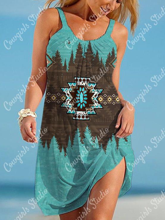 Sling turquoise geometric casual dress