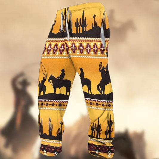 Men's Retro Country Western Yellowstone Ethnic Pint Casual Sweatpants