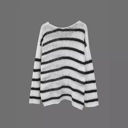 Women's Round Neck Long Sleeves Striped Casual Sweater