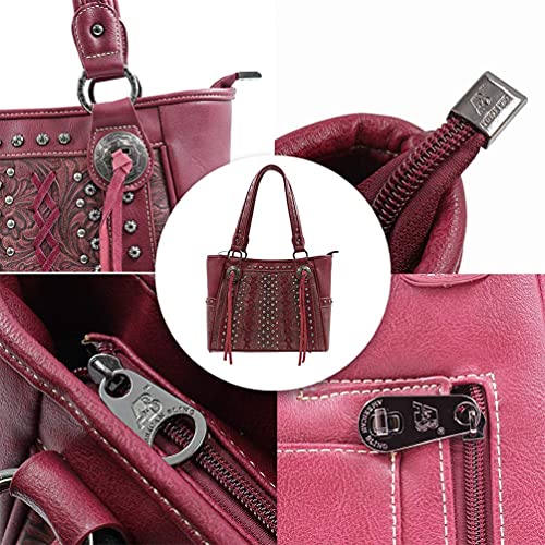 American Bling Floral Embossed Tote and Wallet Set-Red