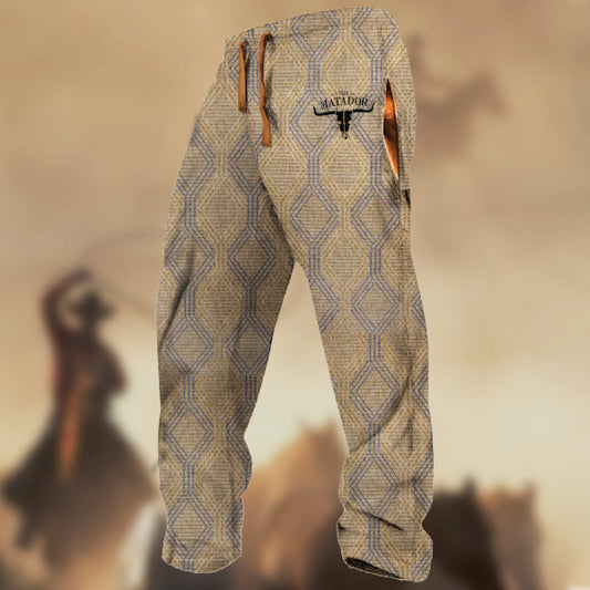 Men's Texas Skull Logo Diamond Texture Printed Casual Sweatpants