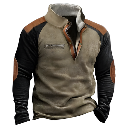 Men's Yellowstone Outdoor Henley Collar Suede Spliced Zipper Sweatshirts