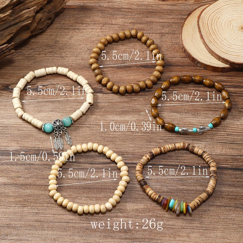 Unisex Retro Bohemian Multi-layered Wooden Bead Bracelet