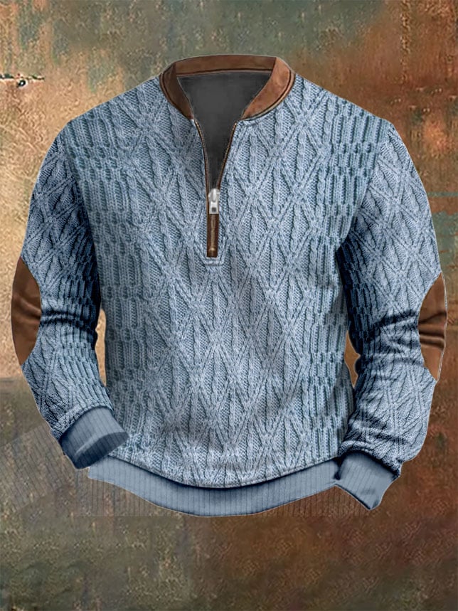 Men's Vintage Knit Print Zip-Up Sweatshirt