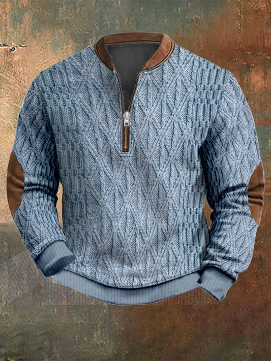 Men's Vintage Knit Print Zip-Up Sweatshirt