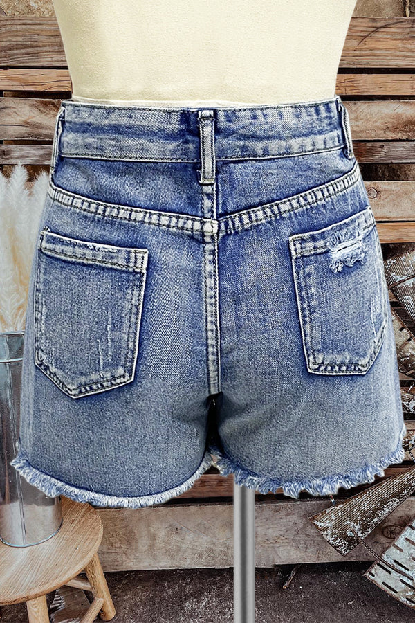 Sexy High Waisted Raw Edge Denim Shorts-0520