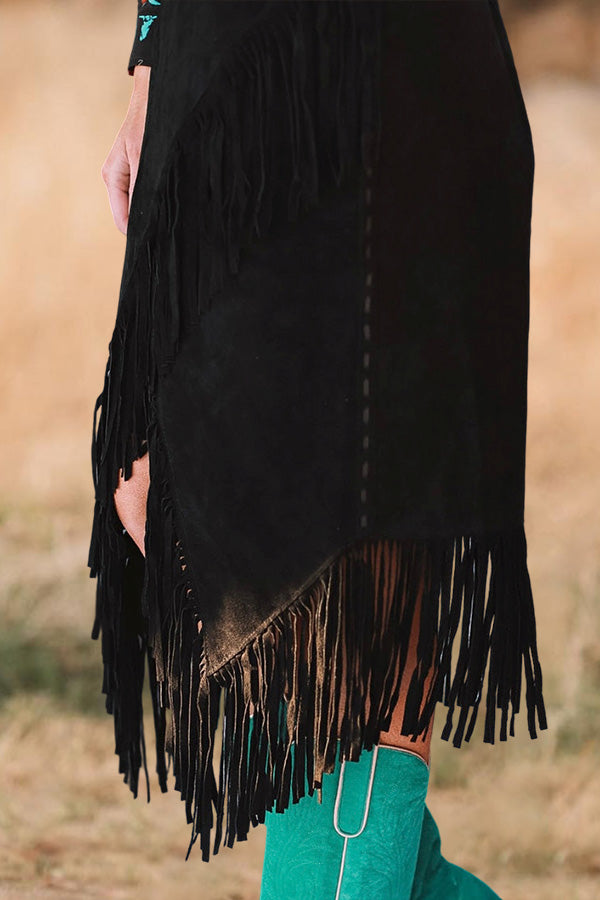 Suede Fringe Skirt