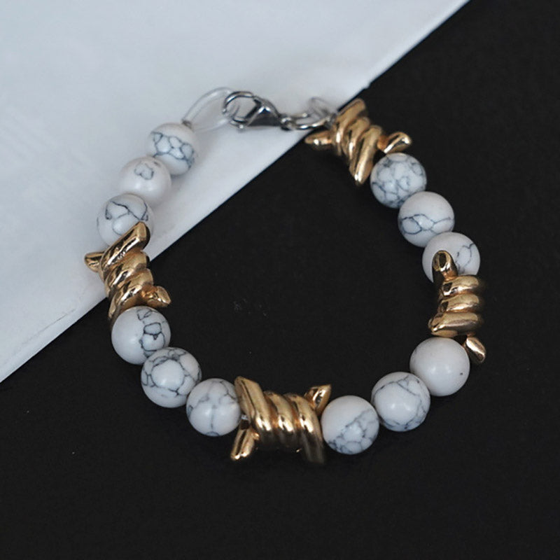 Vintage Metal Thorn White Turquoise Pearl Bracelet