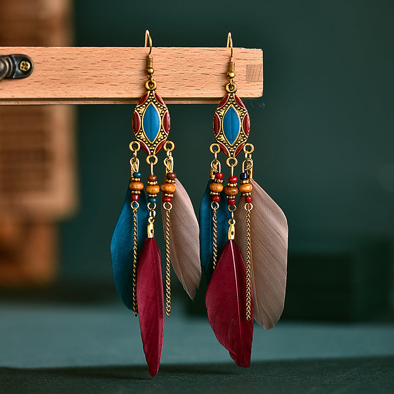 Vintage Tassel Feather Earrings