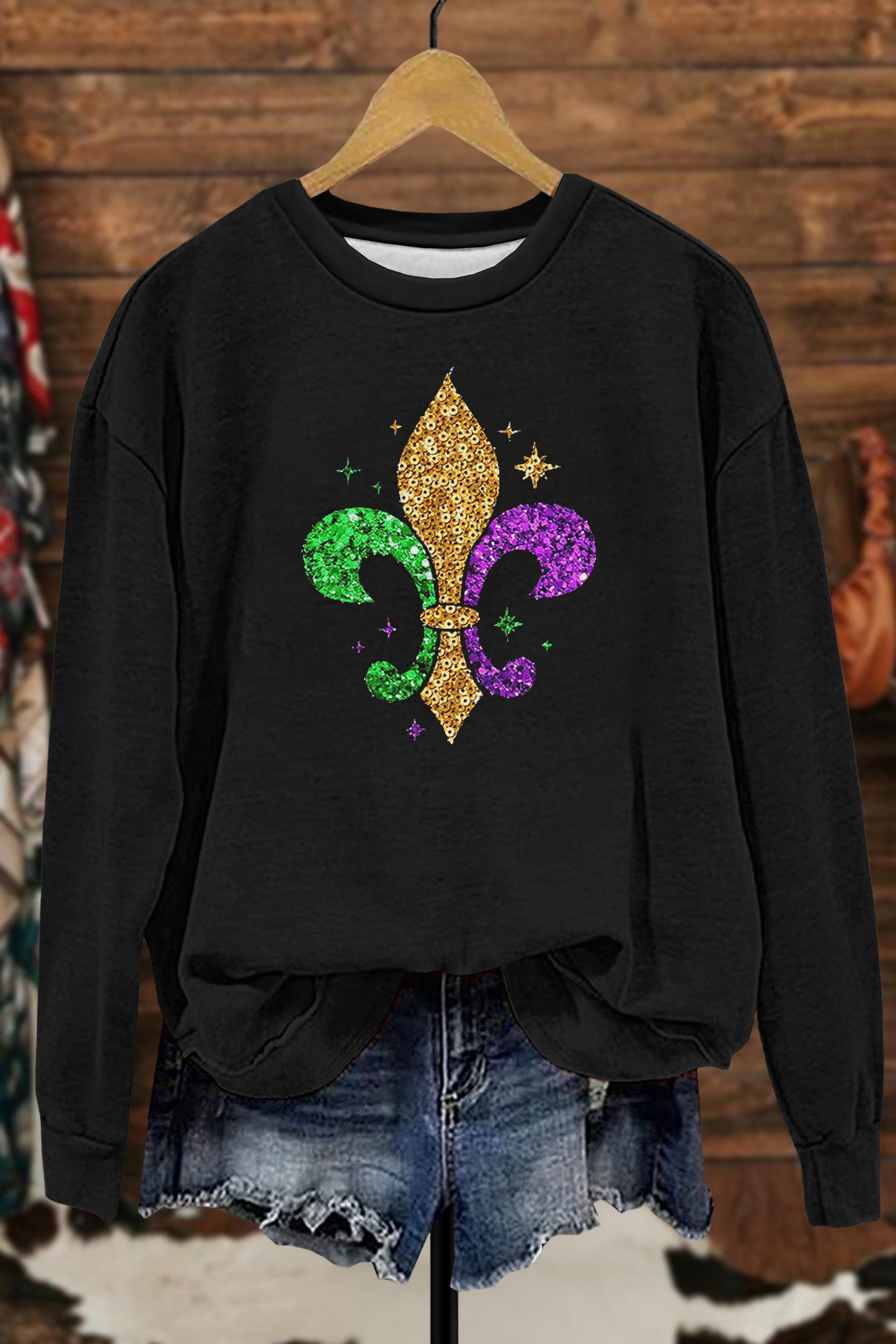 Mardi Gras Rhinestone Print Sweatshirt