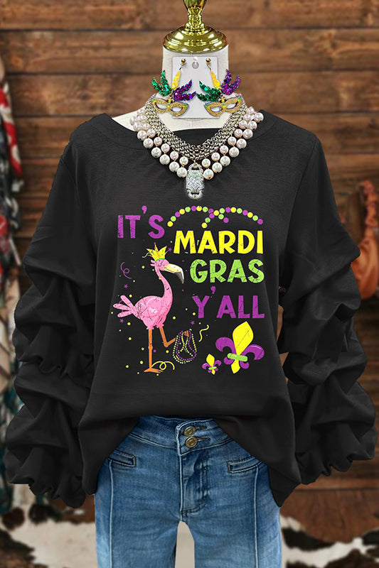 Classic Mardi Gras Print Pleated Sweatshirt