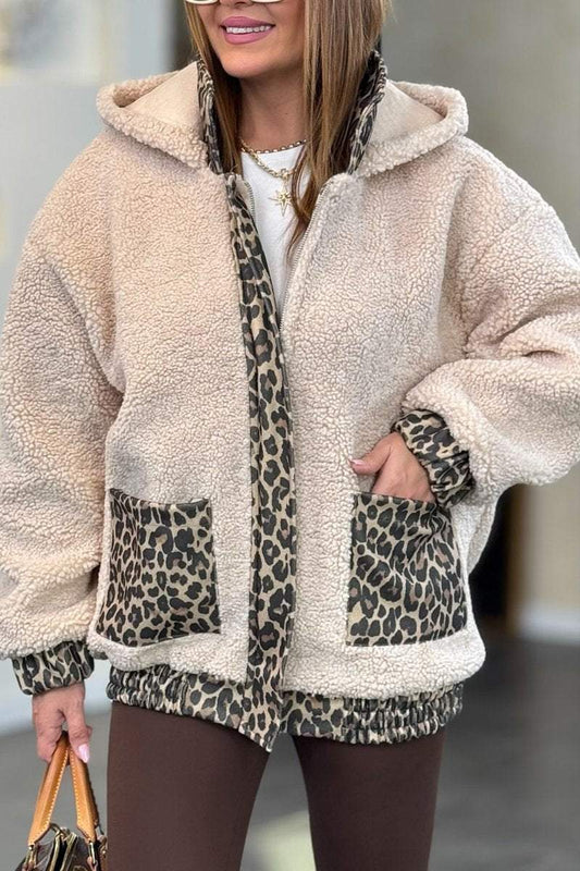 Women's Casual Leopard Plush Patchwork Jacket