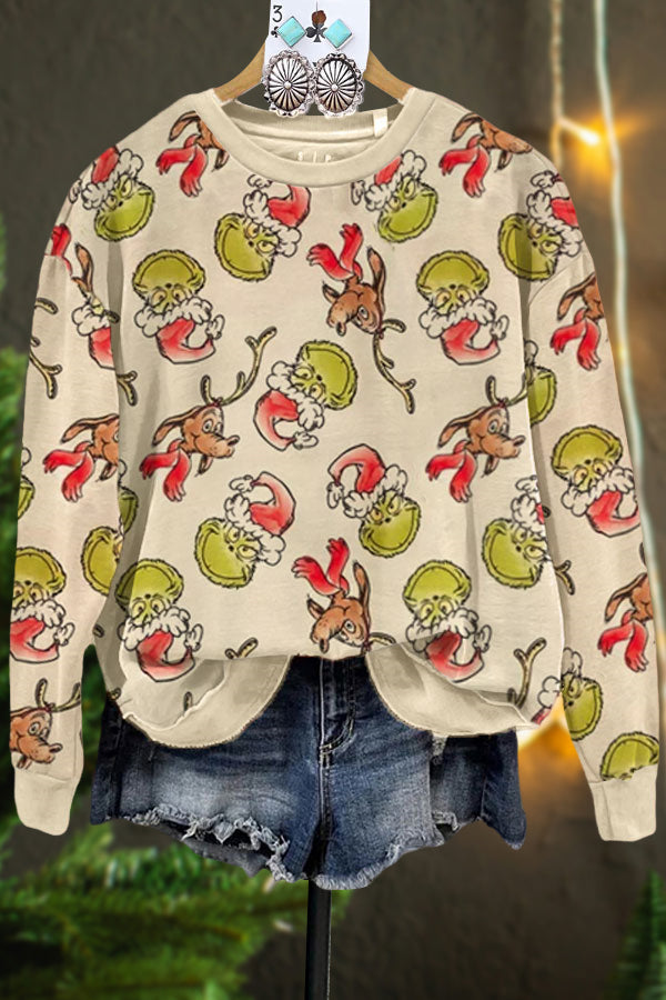 Casual Grinch Christmas Print Sweatshirt