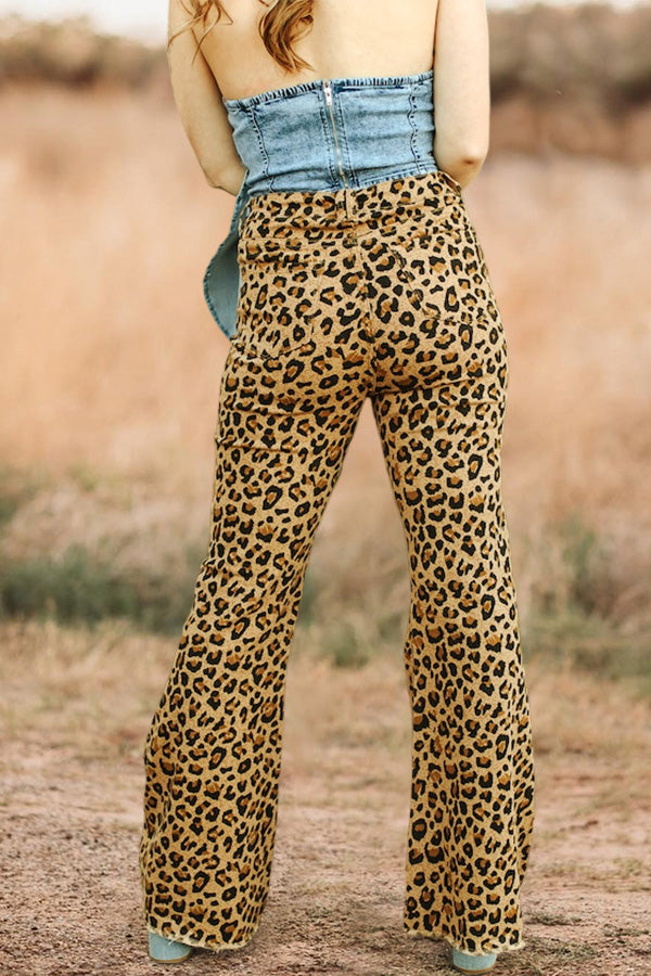 Vintage Leopard High Rise Flare Trousers