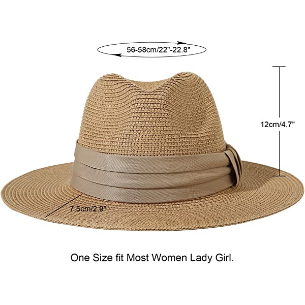 Wide Brim Straw Panama Roll up Hat Belt Buckle Fedora Beach Sun Hat