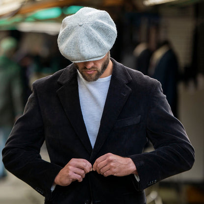 PEAKED CAPS Genuine Scottish Harris Tweed 8 Panels Man Cap Light GRAY