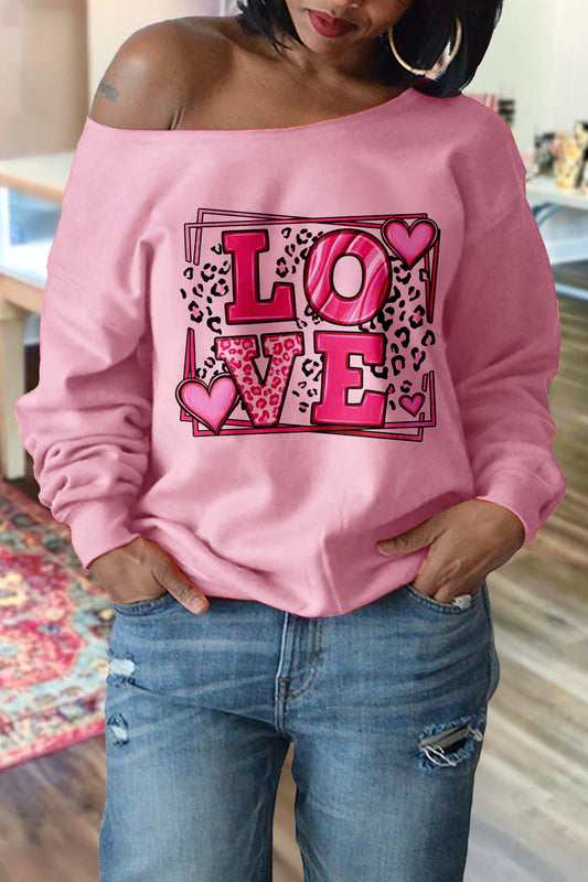 Valentine's Day Love Print Drop Shoulder Sweatshirt