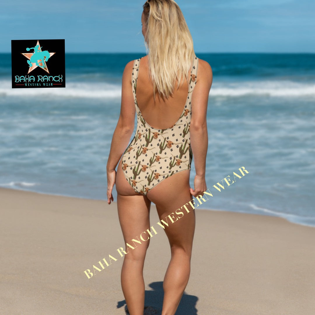 Yeehaw Longhorn Ranch Cactus One-Piece Swimsuit