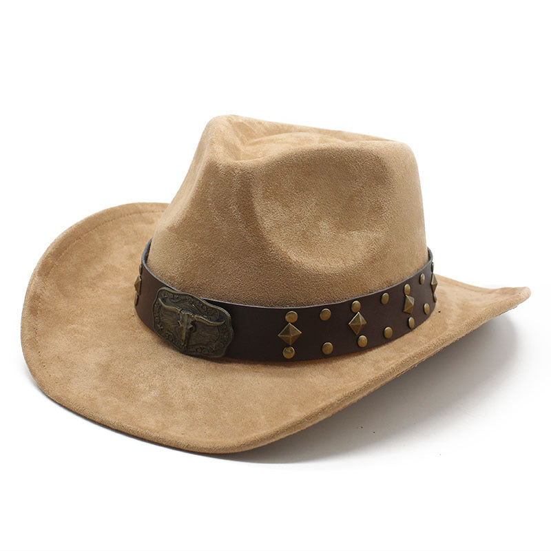 Men's Vintage Western Cowboy Hat Suede Rivet Knight Hat