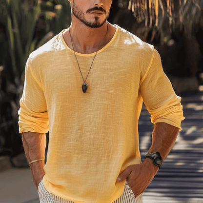 Men's Basic Plain Breathable Linen Long Sleeve Shirt