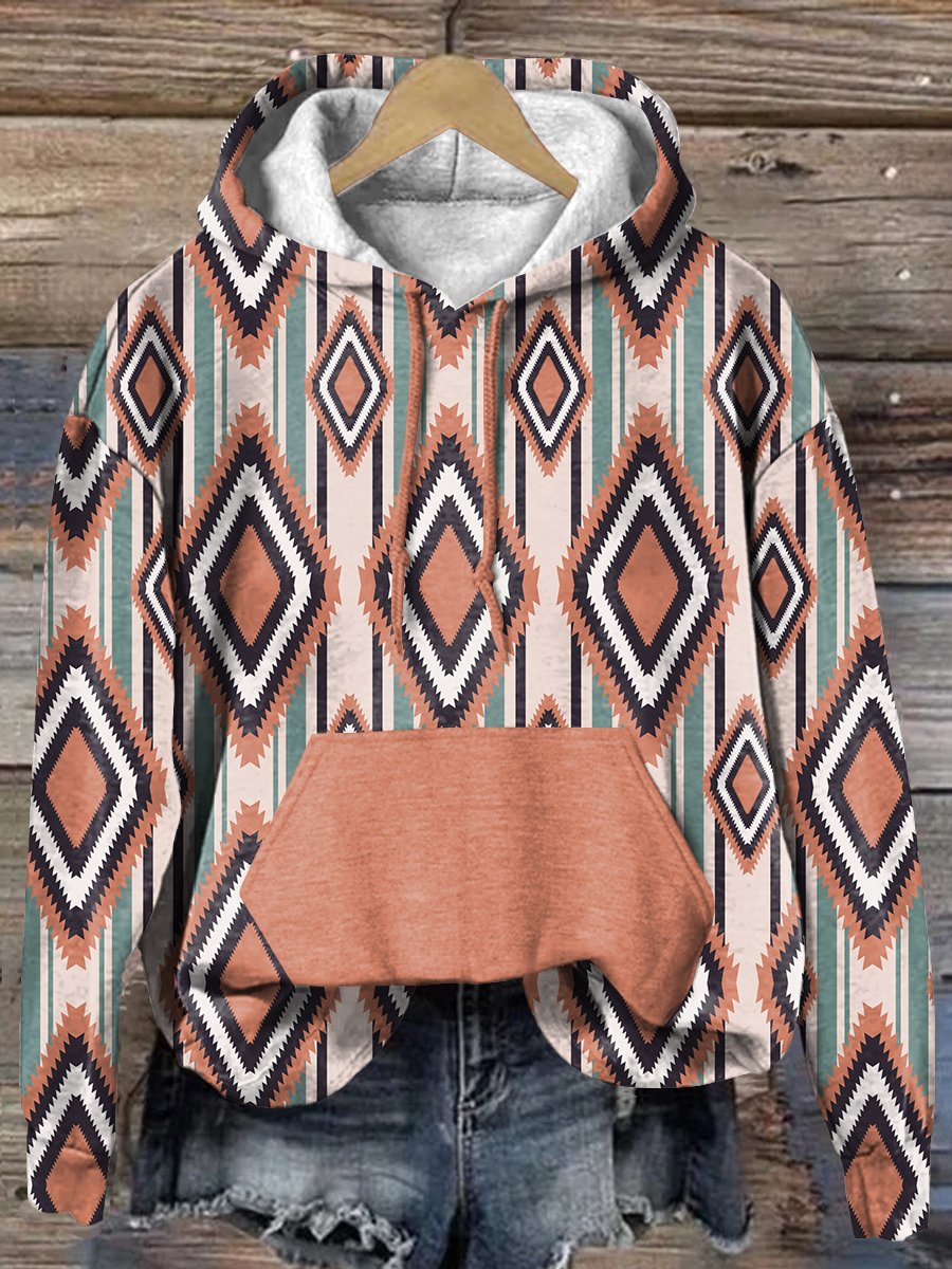 Retro Striped Rhombus Art Print Casual Hoodie Sweatshirt